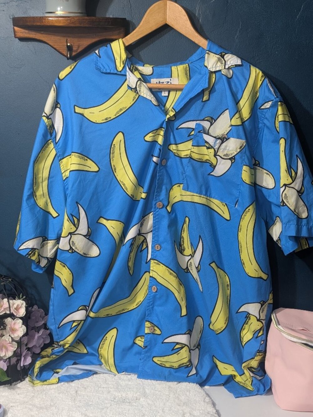 Vtg Uzzi Banana All Over Print Button Up Shirt L 90s Surf Hawaiian